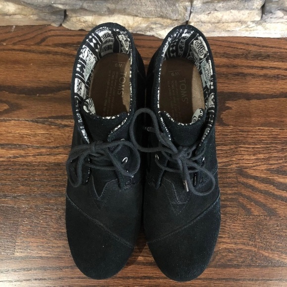 Toms Black Suede Desert Wedge Ankle Boots Booties 380515 Women Size 9 Lace Up, - Picture 8 of 13